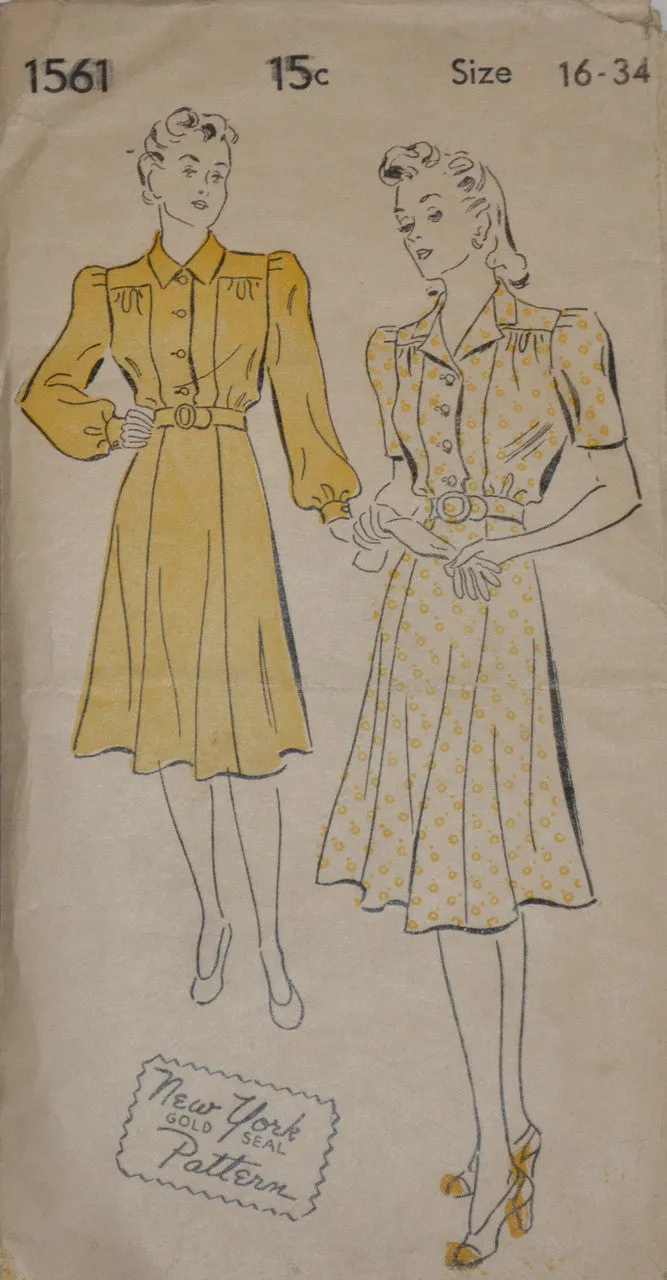 1940s New York 1561 Gold Seal Vintage Pattern Dresses 34" Bust