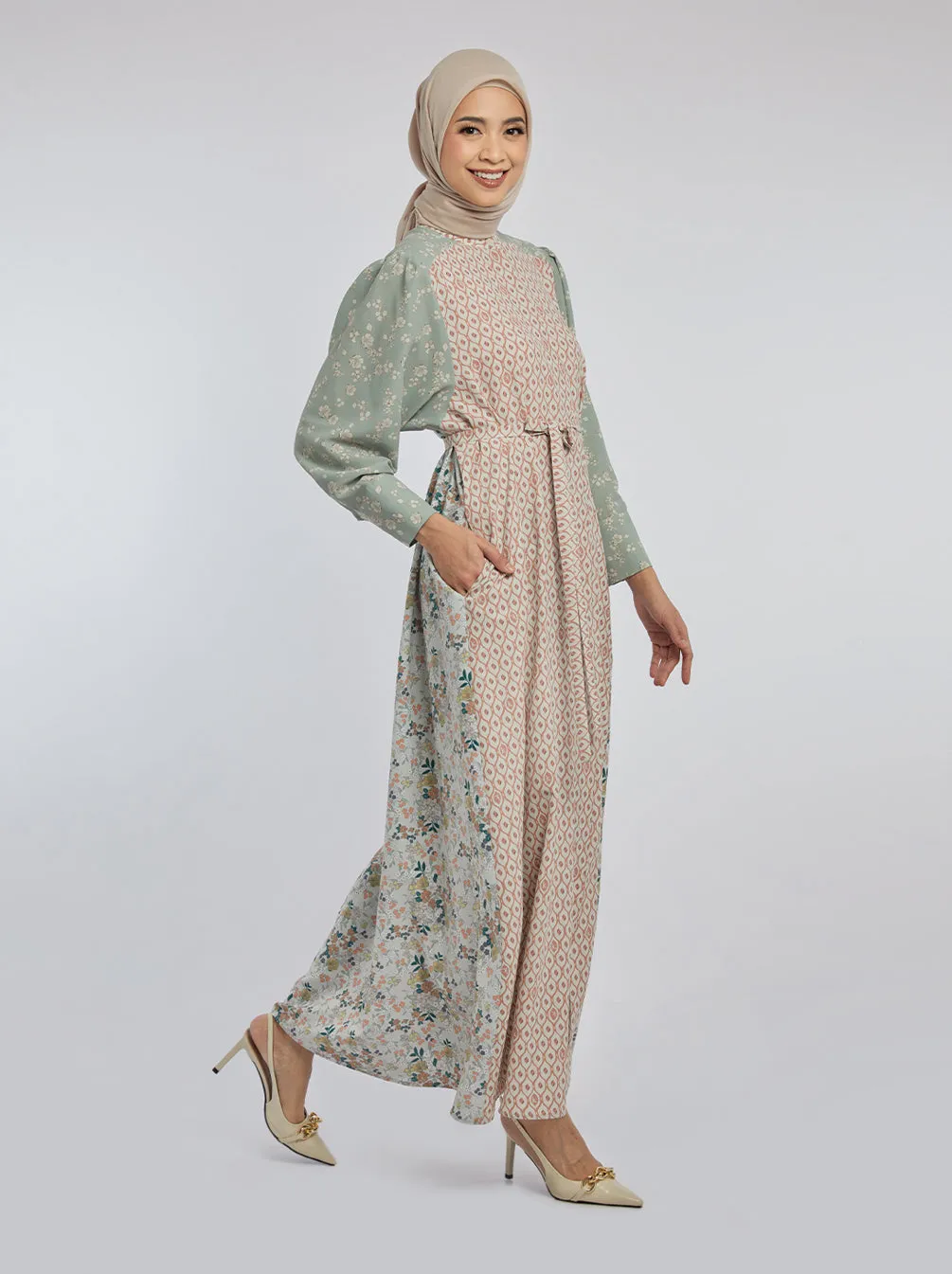 ALIYAH DRESS SAGE CORAL