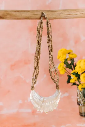 Bead Necklace with Shell Pendant - Sand (NCK 020)