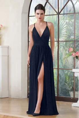 Chic Spaghetti Straps Glitter Prom Dress Side Split Sleeveless V-Neck Aline Long Evening Dress
