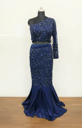 Designer Blue Color Embroidered Fishtail Skirt Set Gown For Women (D3)