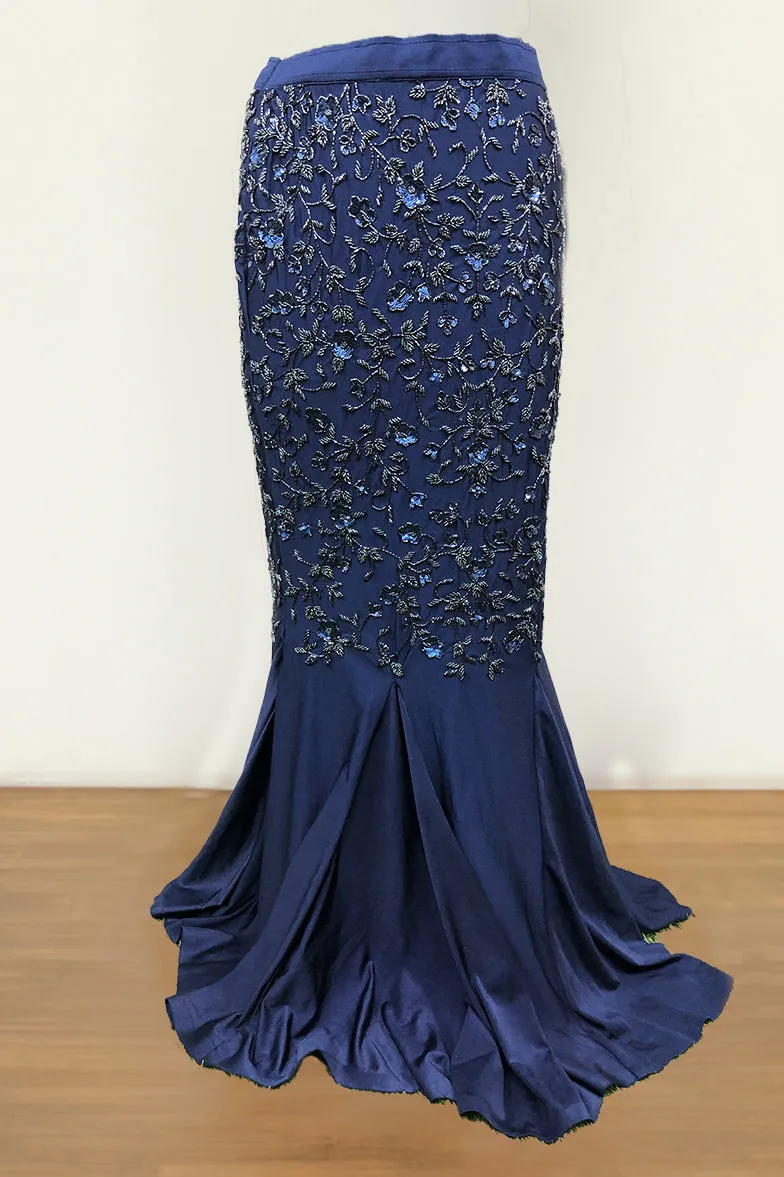 Designer Blue Color Embroidered Fishtail Skirt Set Gown For Women (D3)