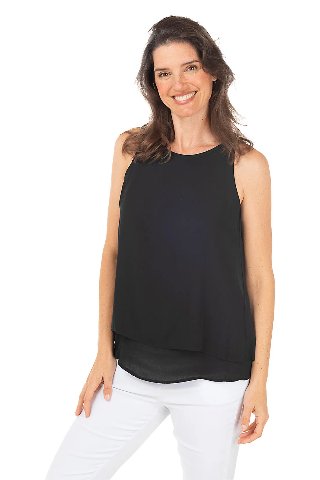 Draped Overlay Sleeveless Blouse