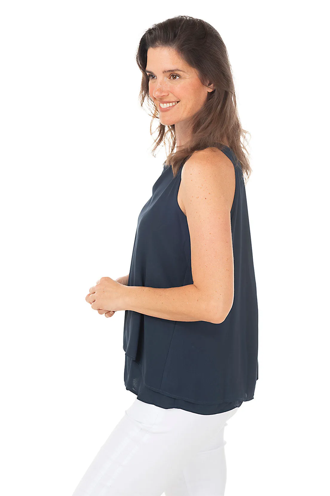 Draped Overlay Sleeveless Blouse