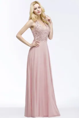 Dusty Rose Evening Dress Lace Chiffon Long Bridesmaid Dresses