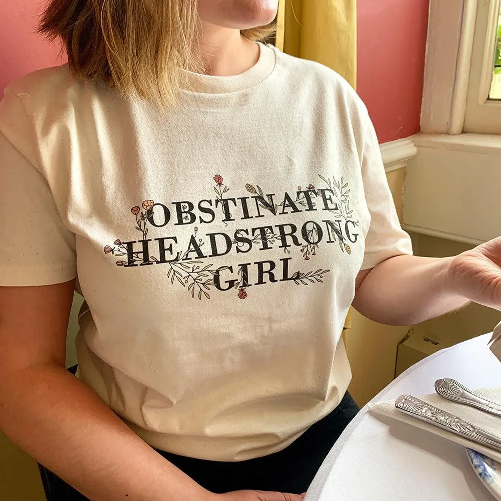 Floral "Obstinate Headstrong Girl" T-Shirt in Speckled Cream