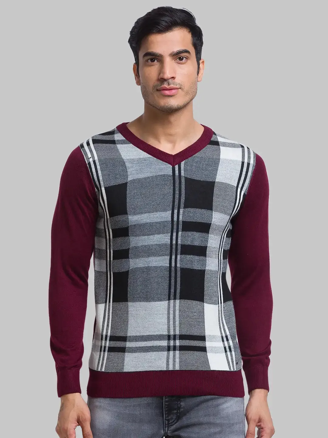 Men Maroon Yarn Dyed Acrylic Blend Full Sleeve Sweaters