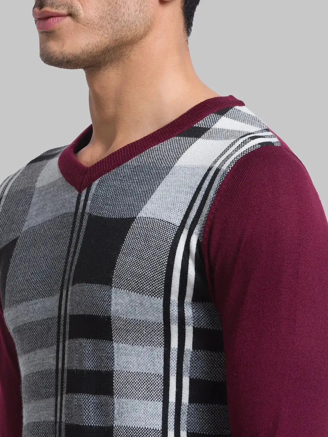 Men Maroon Yarn Dyed Acrylic Blend Full Sleeve Sweaters