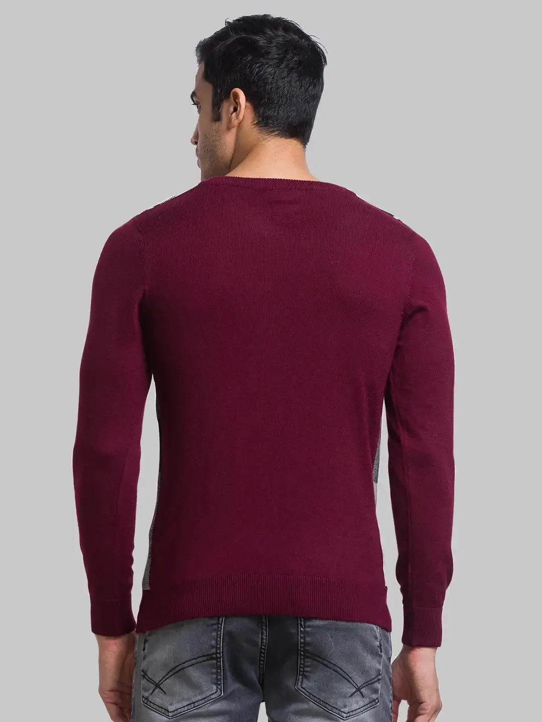 Men Maroon Yarn Dyed Acrylic Blend Full Sleeve Sweaters