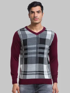 Men Maroon Yarn Dyed Acrylic Blend Full Sleeve Sweaters