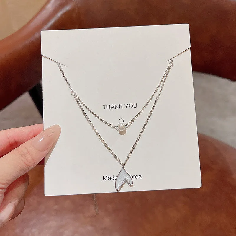 Necklace Double Layer Pearl Fishtail HXNX1080