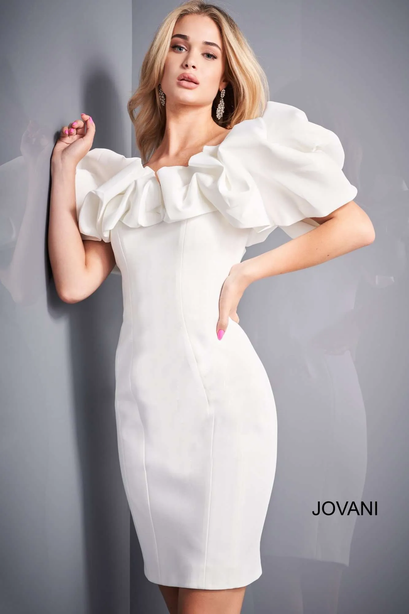 Off the Shoulder Ruffle Neckline Cocktail Dress Jovani 04367