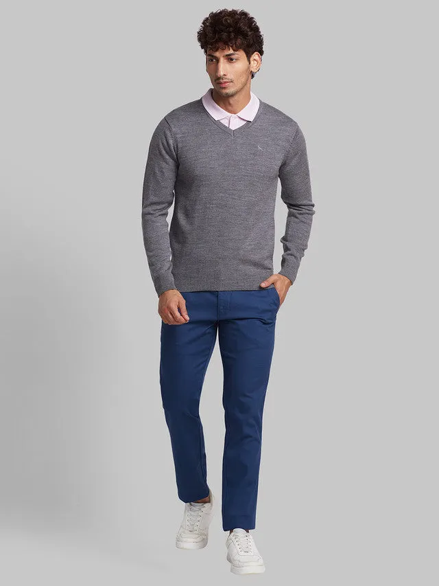 Parx Men Grey Solid Acrylic Sweaters