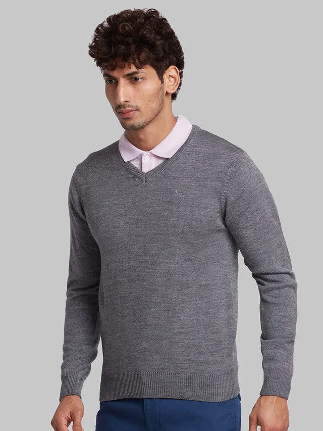 Parx Men Grey Solid Acrylic Sweaters