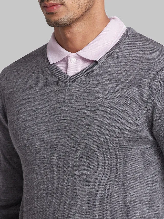 Parx Men Grey Solid Acrylic Sweaters
