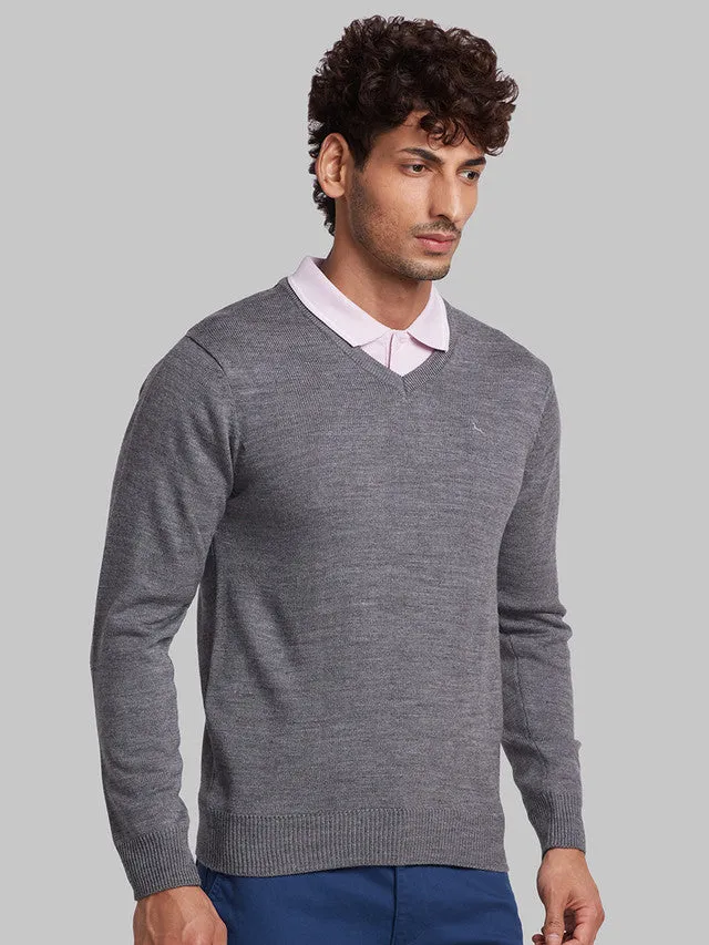 Parx Men Grey Solid Acrylic Sweaters