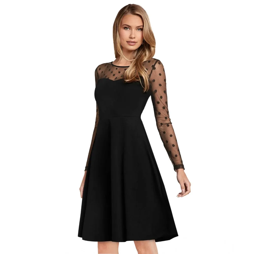 Retro Women's Knitting strachable Solid Round Neck Full Sleeve Dress