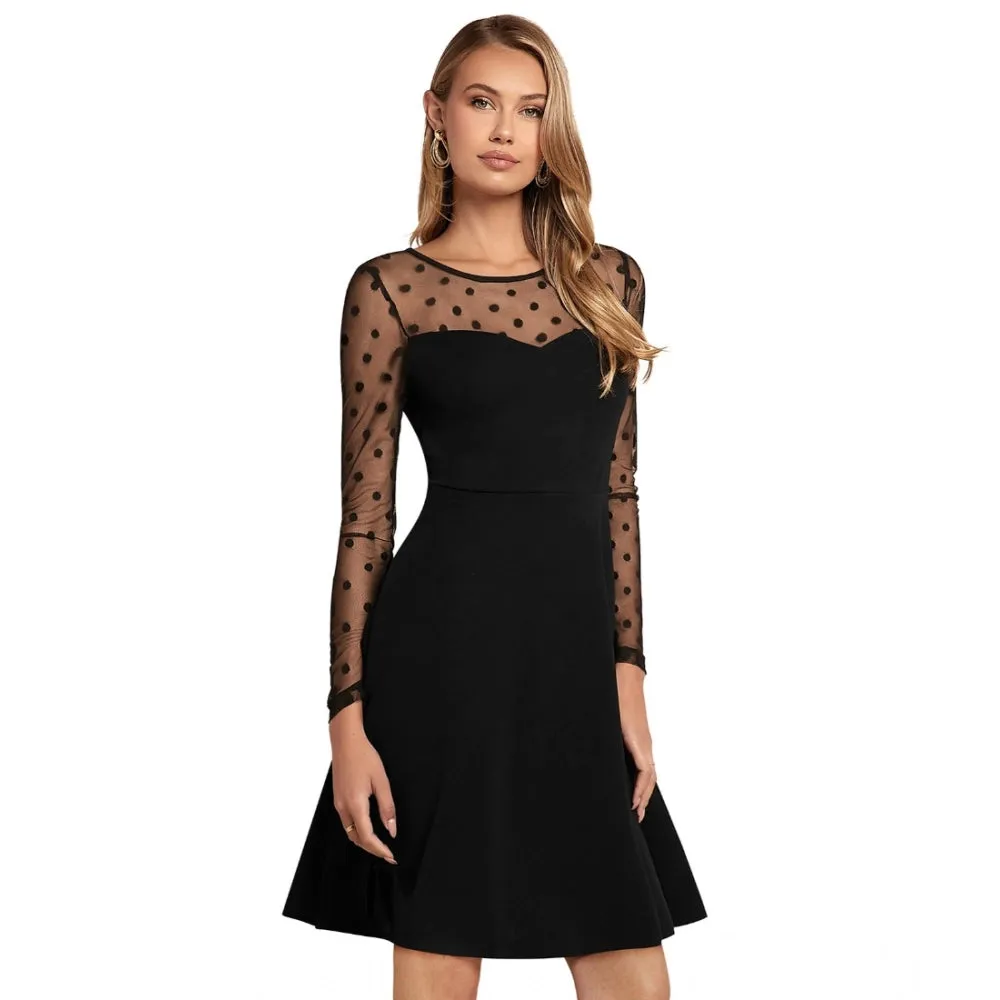 Retro Women's Knitting strachable Solid Round Neck Full Sleeve Dress