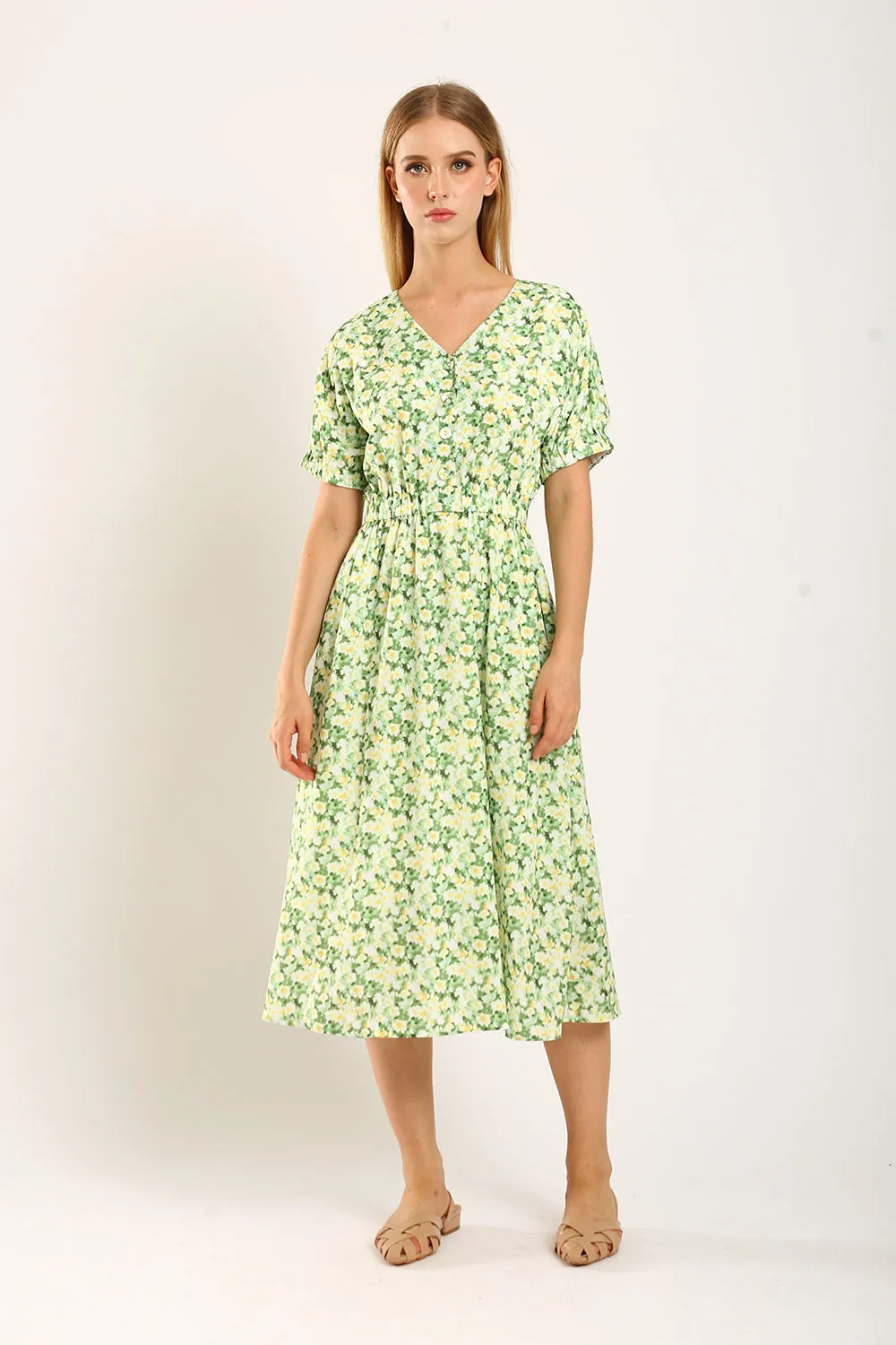 Samantha Midi Dress in Green Floral