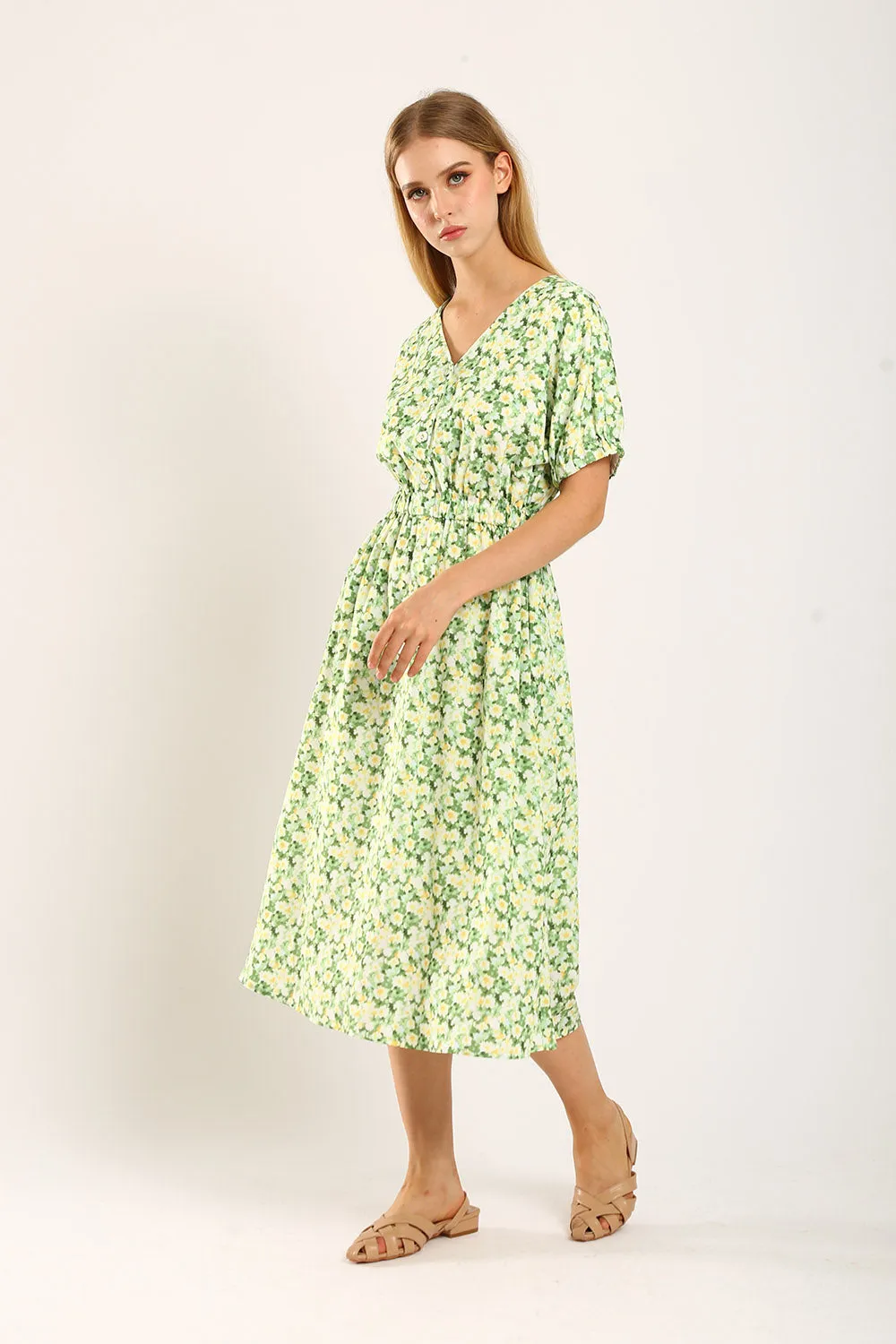 Samantha Midi Dress in Green Floral