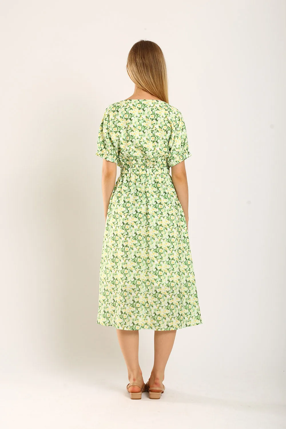 Samantha Midi Dress in Green Floral
