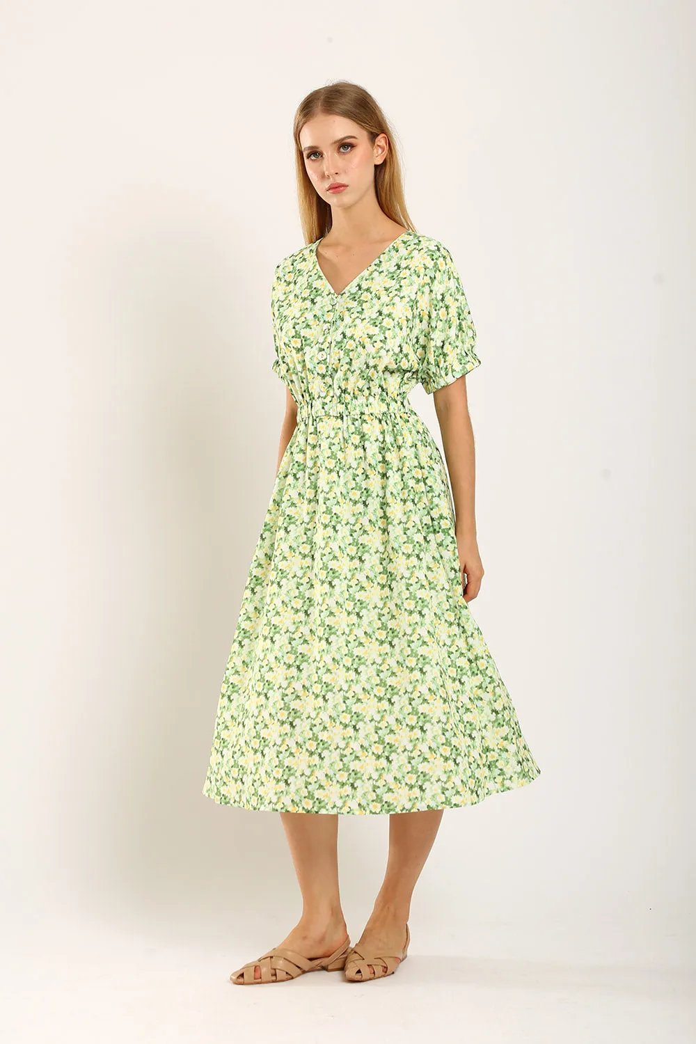 Samantha Midi Dress in Green Floral