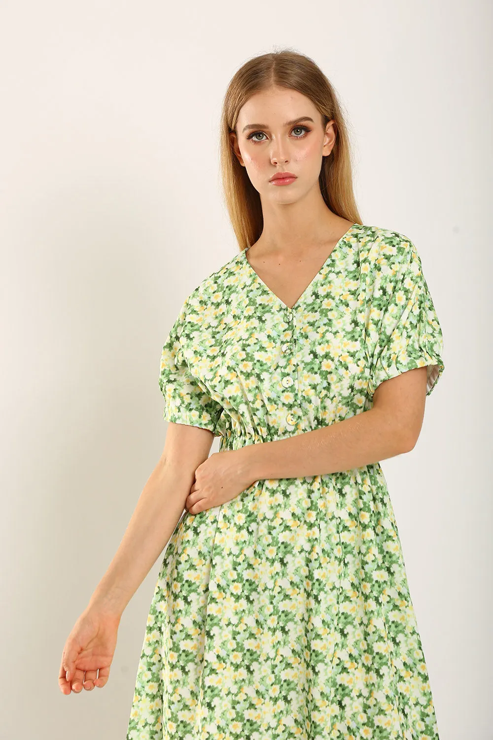 Samantha Midi Dress in Green Floral