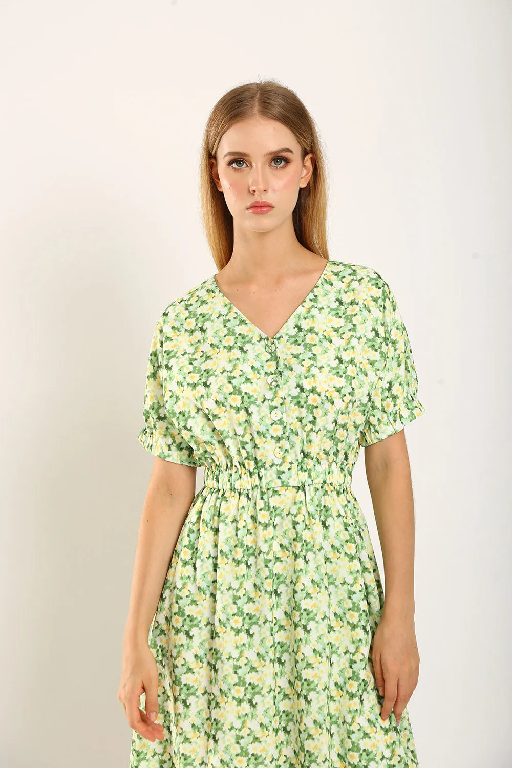 Samantha Midi Dress in Green Floral