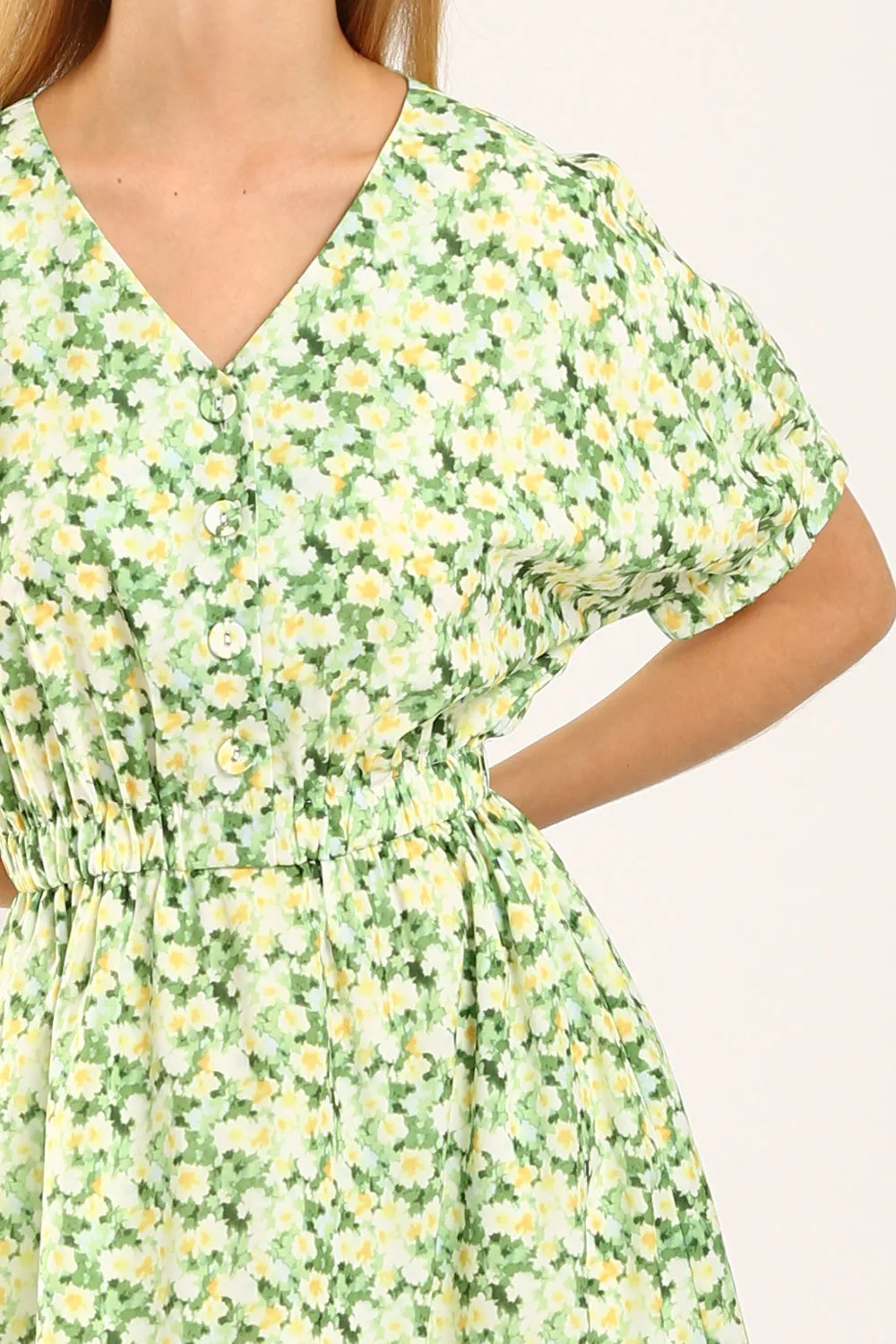 Samantha Midi Dress in Green Floral