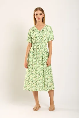 Samantha Midi Dress in Green Floral