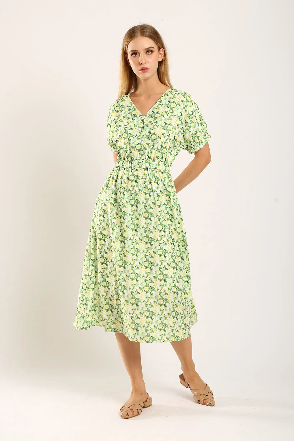Samantha Midi Dress in Green Floral
