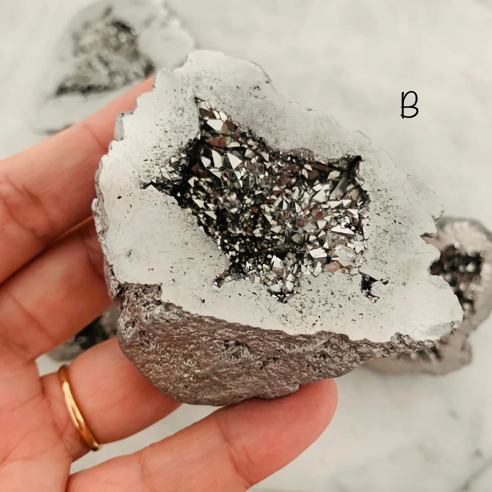 Silver Aqua Aura Quartz Cut Geode