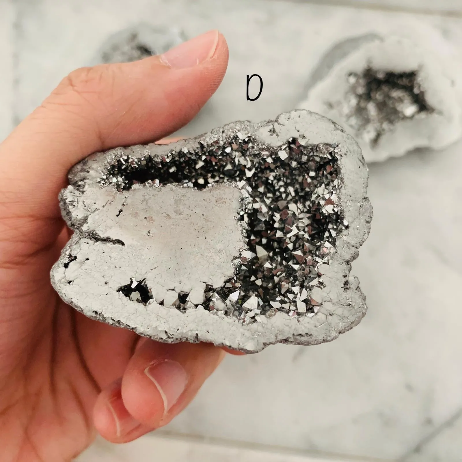Silver Aqua Aura Quartz Cut Geode