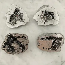 Silver Aqua Aura Quartz Cut Geode