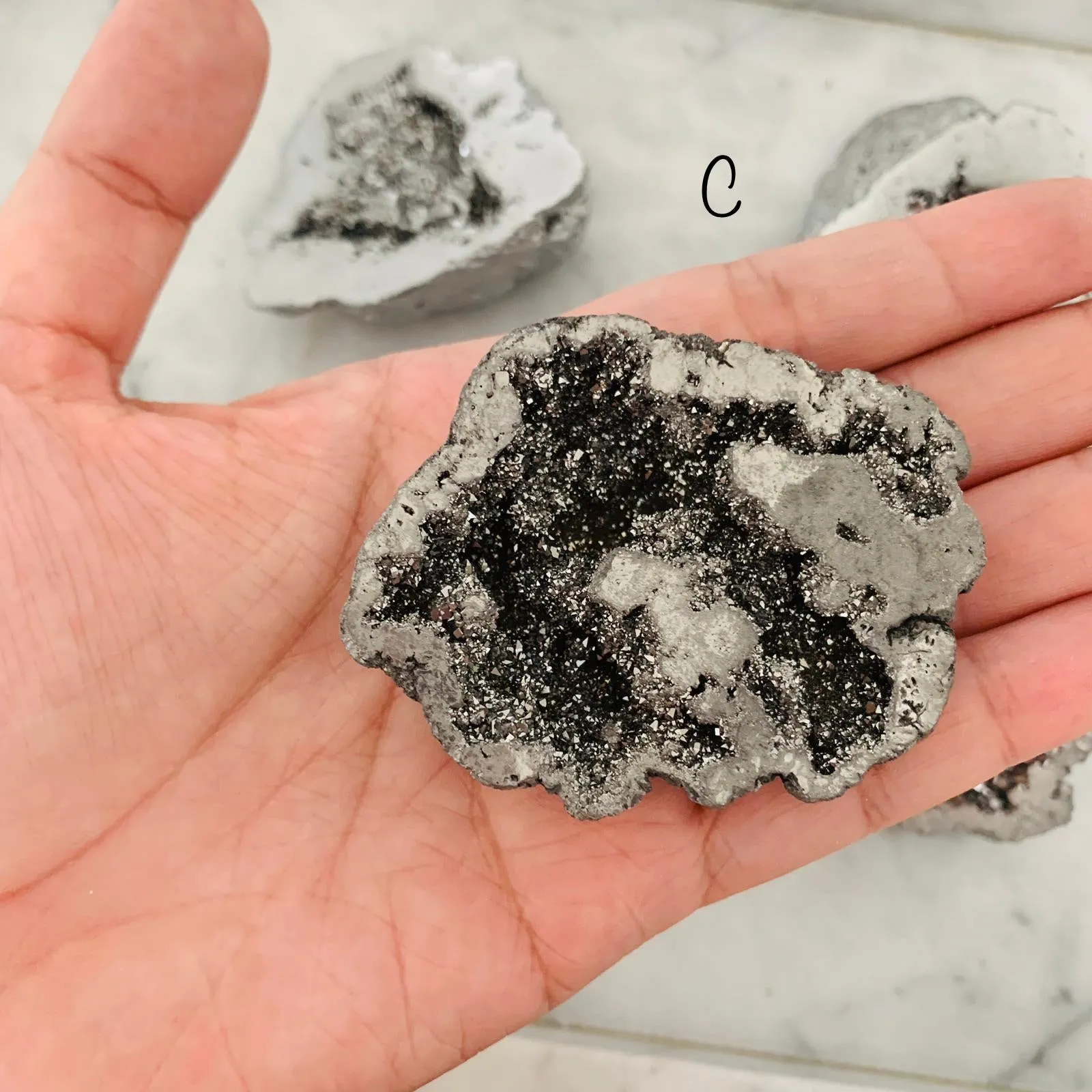 Silver Aqua Aura Quartz Cut Geode