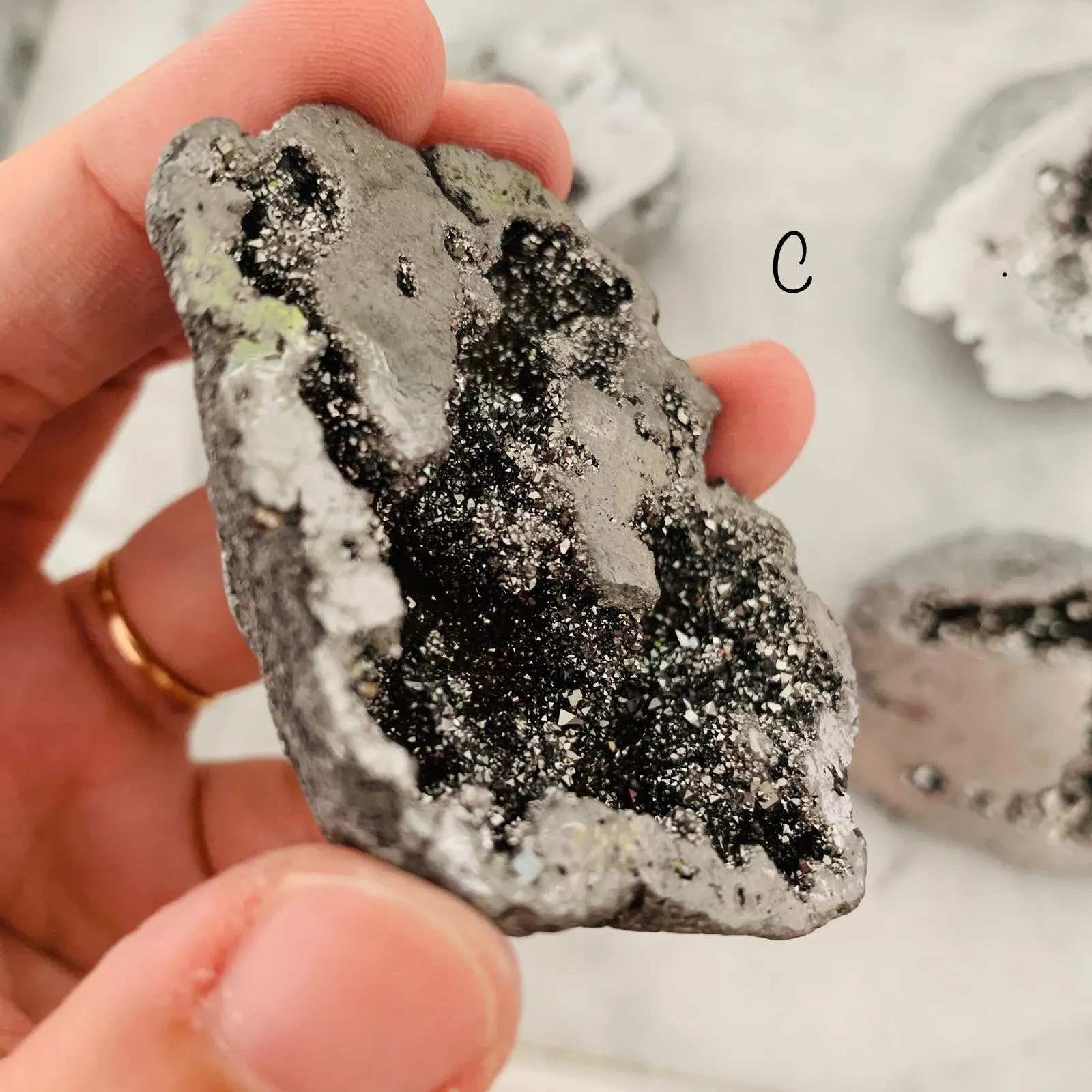 Silver Aqua Aura Quartz Cut Geode
