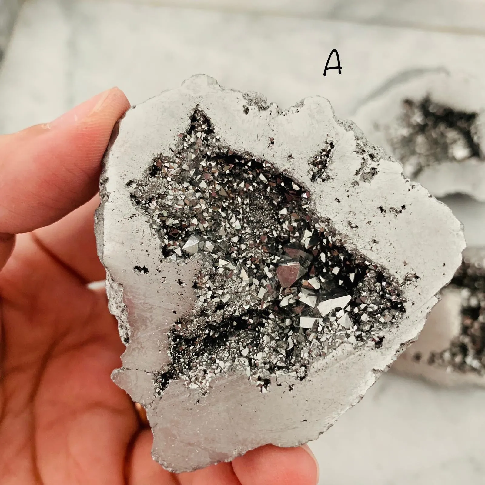 Silver Aqua Aura Quartz Cut Geode