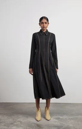 Structured Dress with Contrast Top-stitching