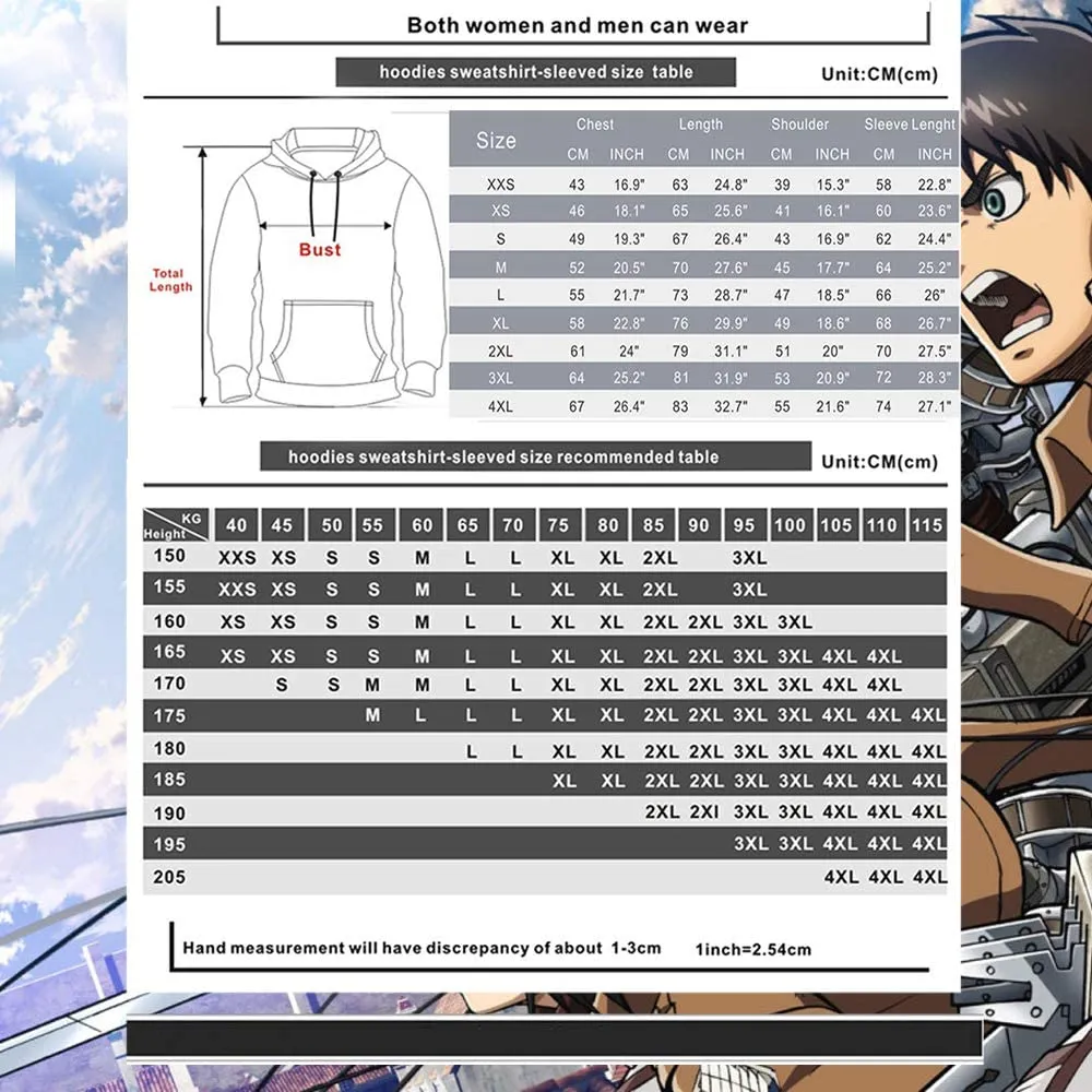 Unisex Attack on Titan Hoodie- Casual Ackerman Levi Printed Anime Hooded Sweatshirt Pullover Tops