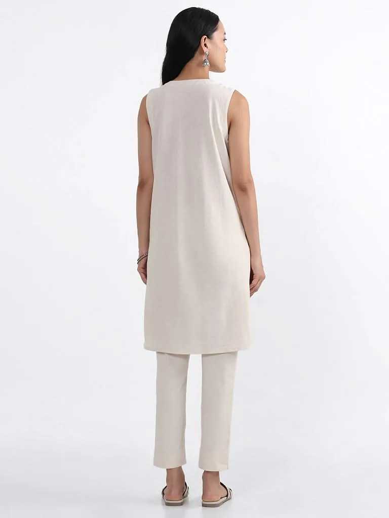 Utsa Off-White Mirror Embroidered Kurta
