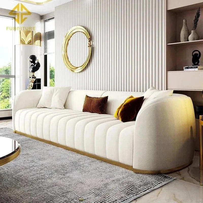 Western Luxury Modern Suede Sofa Set in Off White