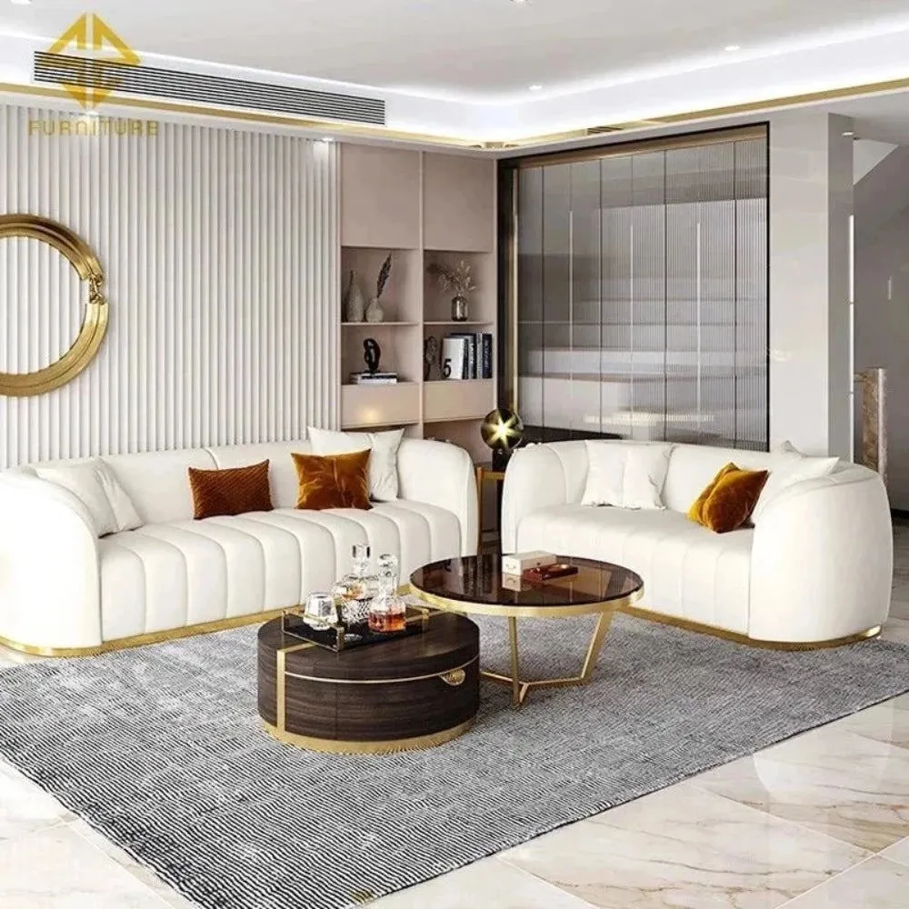 Western Luxury Modern Suede Sofa Set in Off White