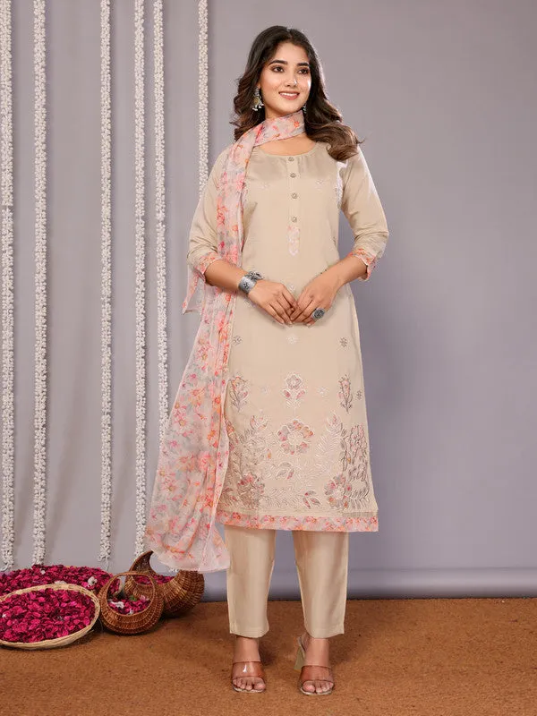 Women's Embroidered Straight Kurta Pant With Dupatta