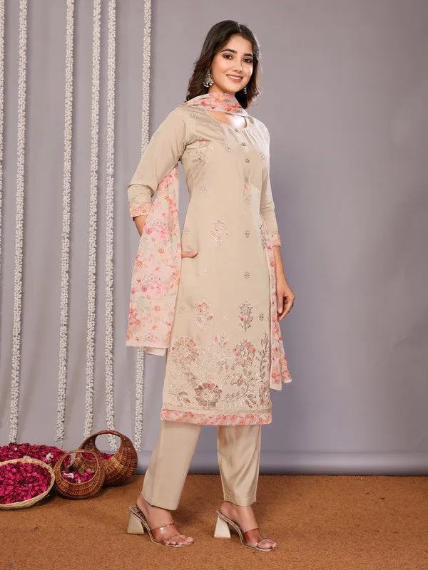 Women's Embroidered Straight Kurta Pant With Dupatta